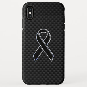 Chrome Style Black Ribbon Awareness Carbon Fibre iPhone XS Max Hülle