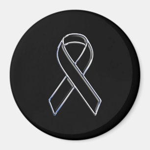 Chrome Style Black Ribbon Awareness on Black Magnet
