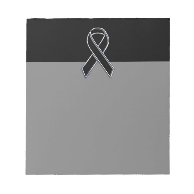 Chrome Style Black Ribbon Awareness on Black Notizblock (Vorderseite)