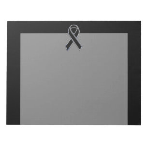 Chrome Style Black Ribbon Awareness on Black Notizblock