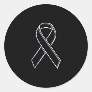 Chrome Style Black Ribbon Awareness on Black Runder Aufkleber