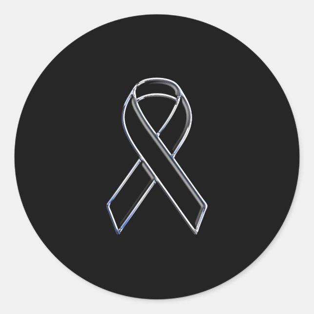 Chrome Style Black Ribbon Awareness on Black Runder Aufkleber (Vorderseite)