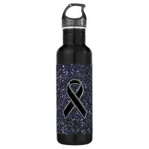 Chrome Style Black Ribbon Awareness Print Edelstahlflasche