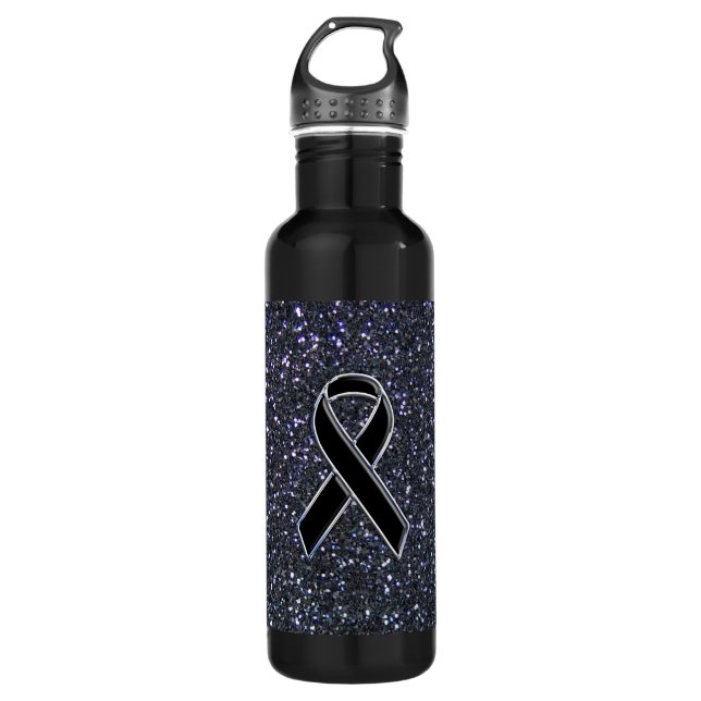 Chrome Style Black Ribbon Awareness Print Edelstahlflasche (Vorderseite)
