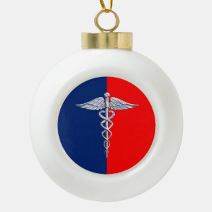 Chrome Style Caduceus Medical Symbol League Keramik Kugel-Ornament