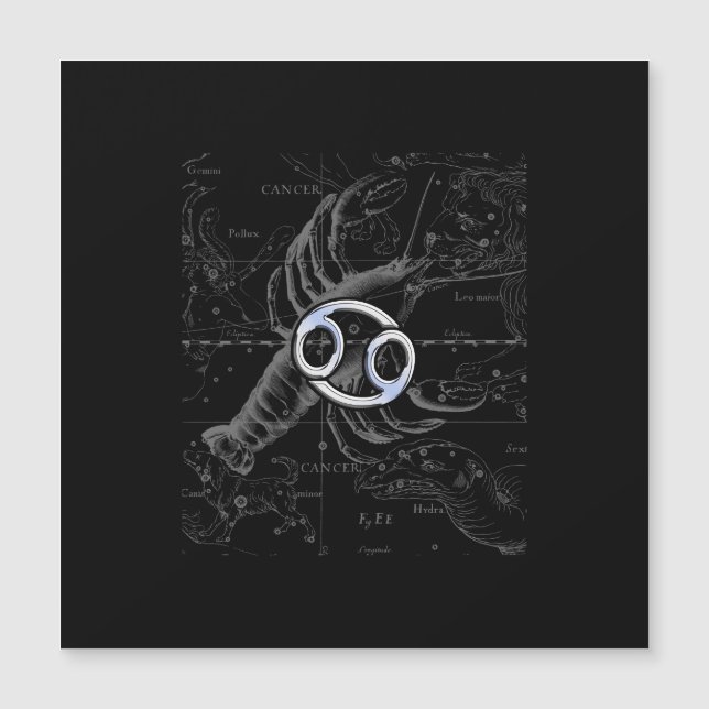 Chrome Style Cancer Zodiac Sign auf Hevelius 1690 Magnetkarte (Vorderseite)