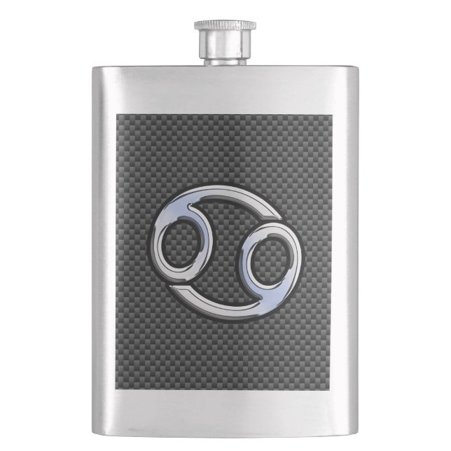 Chrome Style Cancer Zodiac Sign Carbon Fiber Print Flachmann (Vorderseite)