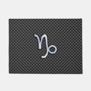 Chrome Style Capricorn Symbol auf Carbon Fibre Fußmatte