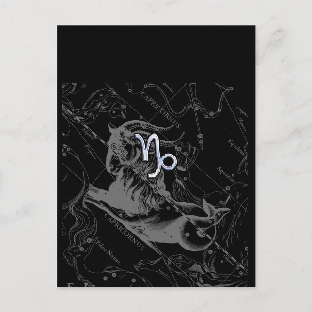 Chrome Style Capricorn Zodiac-Zeichen auf Hevelius Postkarte (Vorderseite)