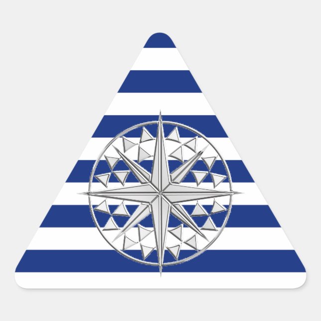 Chrome Style Compass auf nautischen Streifen Dreieckiger Aufkleber (Vorderseite)