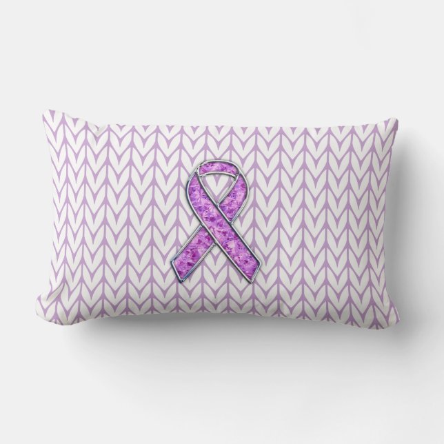 Chrome Style Crystal Pink Ribbon Awareness Strick Lendenkissen (Vorderseite)