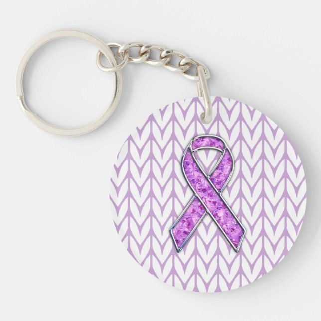 Chrome Style Crystal Pink Ribbon Awareness Strick Schlüsselanhänger (Vorderseite)