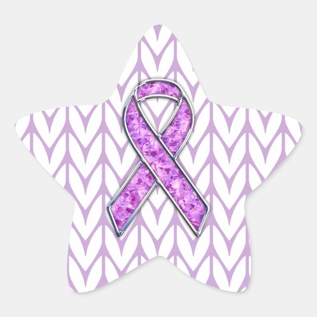 Chrome Style Crystal Pink Ribbon Awareness Strick Stern-Aufkleber (Vorderseite)