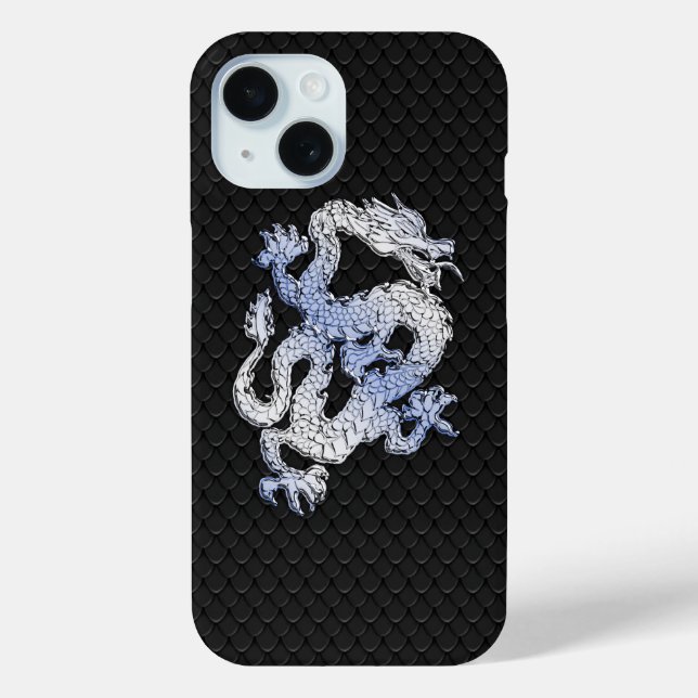Chrome Style Dragon auf Black Snake Skin Print Case-Mate iPhone Hülle (Rückseite)