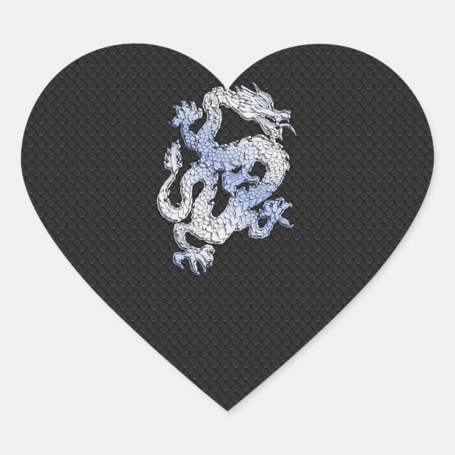 Chrome Style Dragon auf Black Snake Skin Print Herz-Aufkleber (Vorderseite)