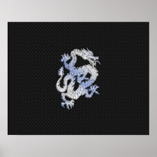 Chrome Style Dragon auf Black Snake Skin Print Poster