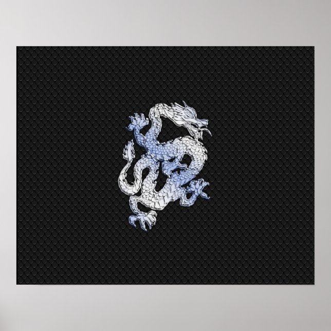 Chrome Style Dragon auf Black Snake Skin Print Poster (Vorne)