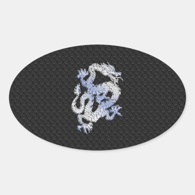 Chrome Style Dragon in Black Snake Skin Print Ovaler Aufkleber (Vorderseite)