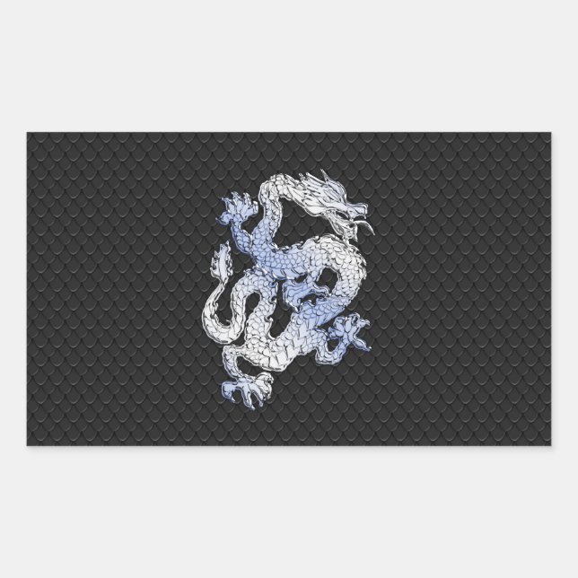 Chrome Style Dragon in Black Snake Skin Print Rechteckiger Aufkleber (Vorderseite)