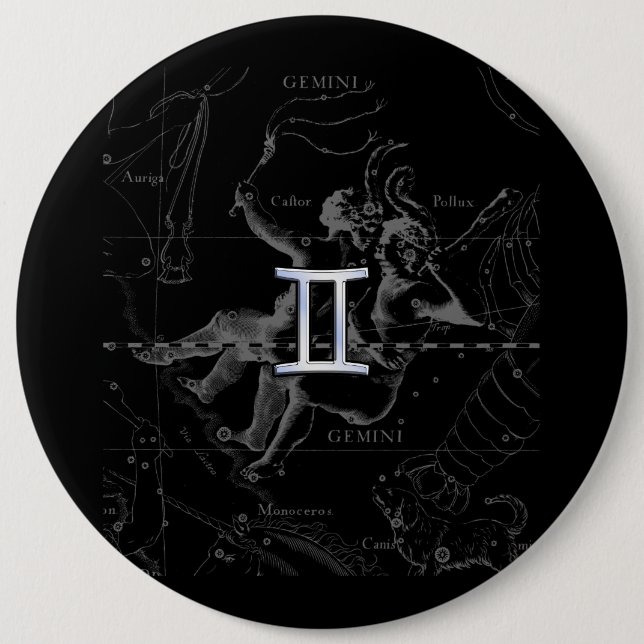Chrome Style Gemini Zodiac-Zeichen auf Hevelius Button (Vorderseite)