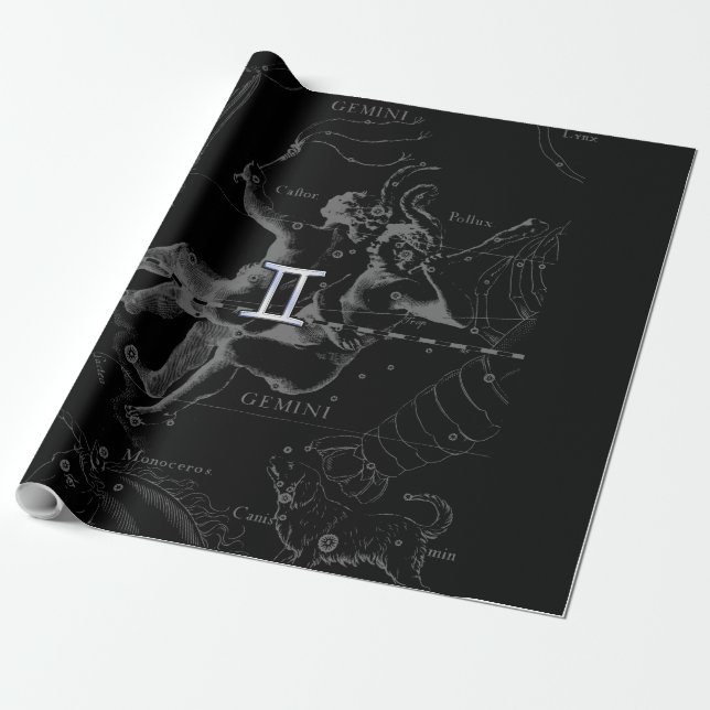 Chrome Style Gemini Zodiac-Zeichen auf Hevelius Geschenkpapier (Ungerollt)