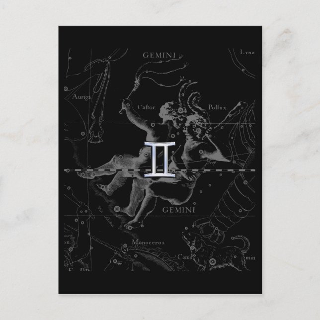 Chrome Style Gemini Zodiac-Zeichen auf Hevelius Postkarte (Vorderseite)