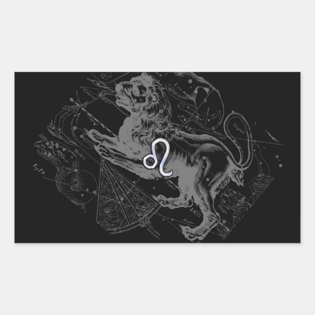 Chrome Style Leo Zodiac Karte Hevelius 1690 Rechteckiger Aufkleber (Vorderseite)