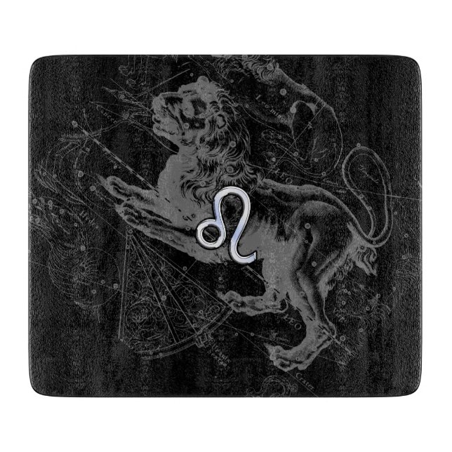 Chrome Style Leo Zodiac Sign auf Hevelius Schneidebrett (Vorderseite)