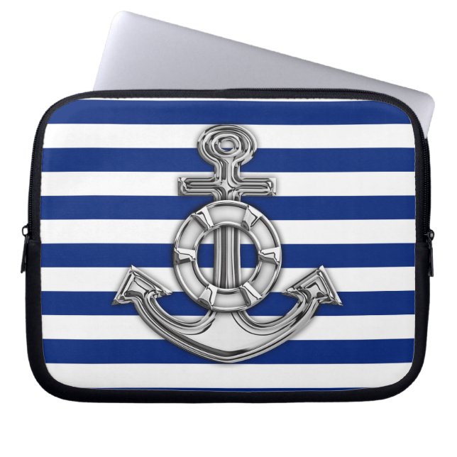 Chrome Style Lifesaver auf Blue Stripes Laptopschutzhülle (Vorderseite)