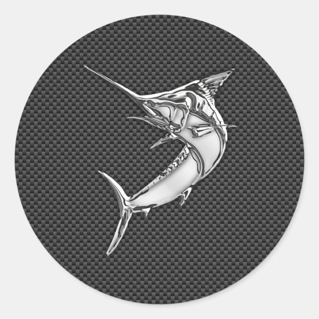 Chrome Style Marlin auf Carbon Fibre Runder Aufkleber (Vorderseite)