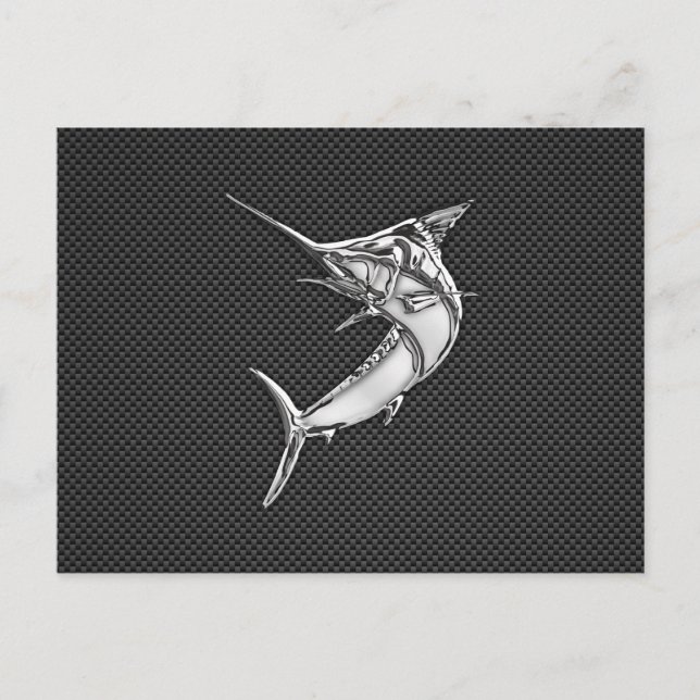 Chrome Style Marlin on Carbon Fiber Postkarte (Vorderseite)