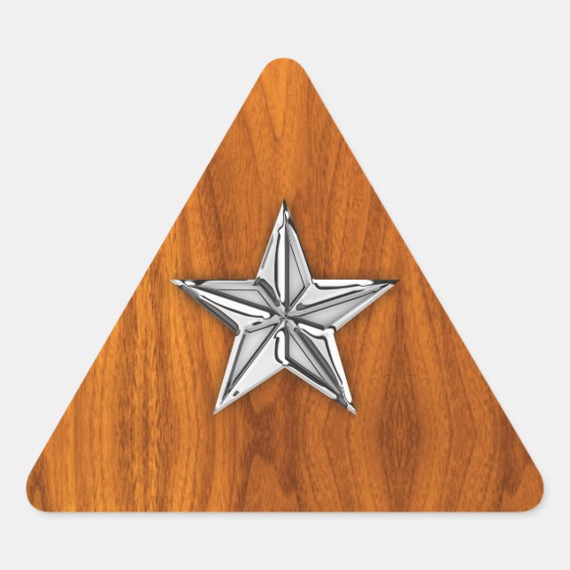 Chrome Style Nautical Star auf Teak Veneer Dreieckiger Aufkleber (Vorderseite)