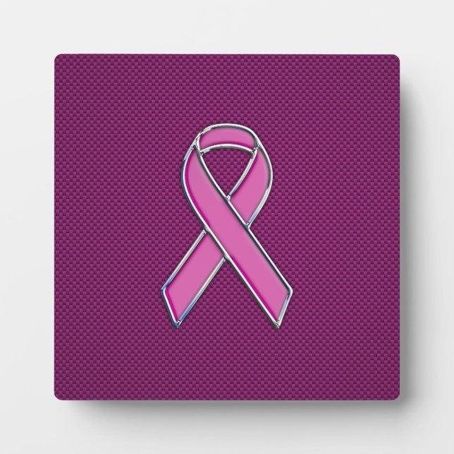 Chrome Style Pink Ribbon Awareness Carbon Fiber Fotoplatte (Vorderseite)