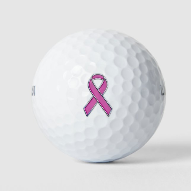 Chrome Style Pink Ribbon-Bewusstsein Golfball (Vorderseite)