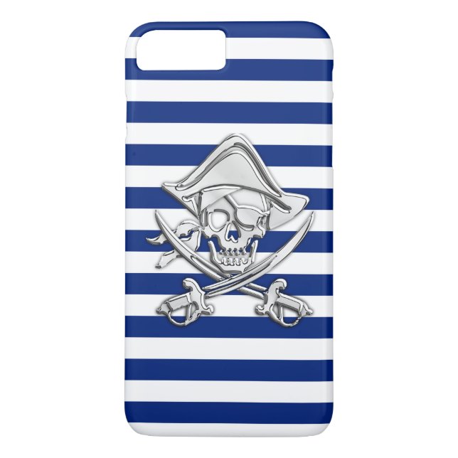 Chrome Style Pirate auf nautischen Streifen Case-Mate iPhone Hülle (Rückseite)