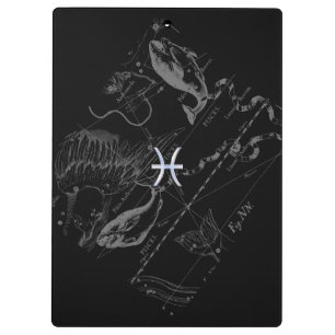 Chrome Style Pisces Zodiac Symbol auf Hevelius Klemmbrett