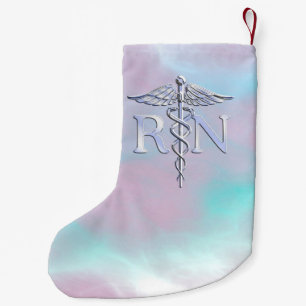 Chrome Style RN Caduceus Medical Mother Pearl Look Kleiner Weihnachtsstrumpf
