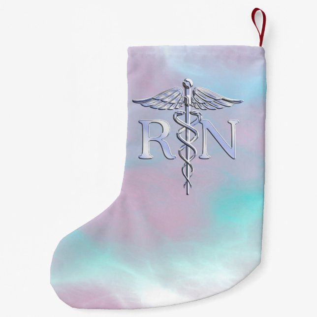 Chrome Style RN Caduceus Medical Mother Pearl Look Kleiner Weihnachtsstrumpf (Rückseite)