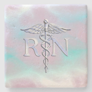 Chrome Style RN Caduceus Medical Mother Pearl Look Steinuntersetzer