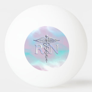 Chrome Style RN Caduceus Medical Mother Pearl Look Tischtennisball