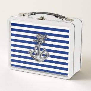 Chrome Style Rope Anchor auf Navy Stripes Metall Brotdose