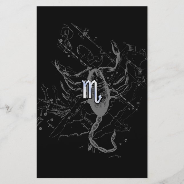 Chrome Style Scorpio Zodiac Symbol auf Hevelius Briefpapier (Vorderseite)