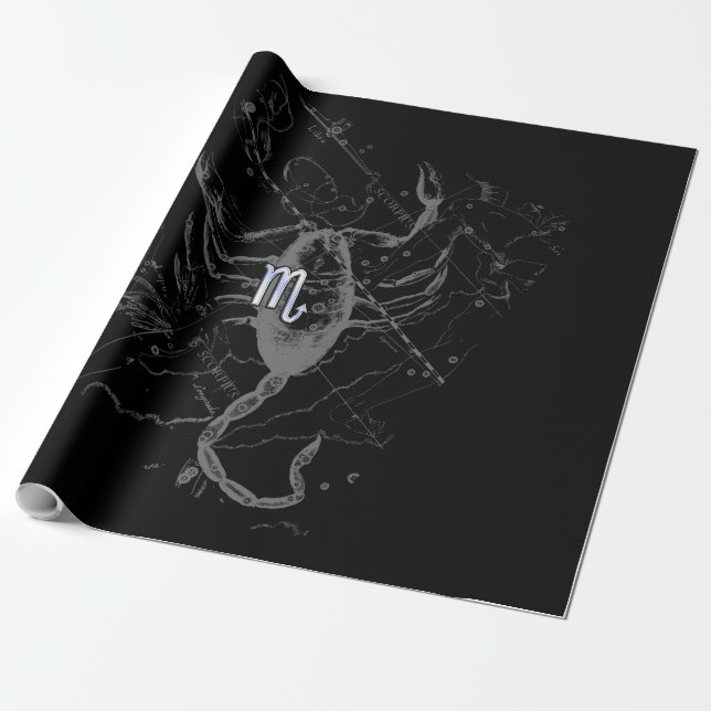 Chrome Style Scorpio Zodiac Symbol auf Hevelius Geschenkpapier (Ungerollt)