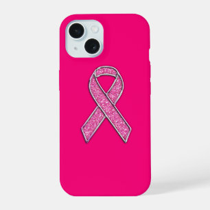 Chrome- und Glitter-Stil Rosa Band Awareness iPhone 15 Hülle