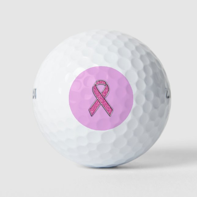 Chrome und Glitzer Stil Rosa Band-Bewusstsein Golfball (Vorderseite)