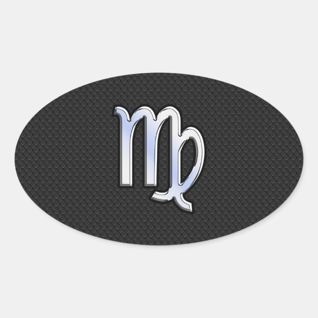 Chrome Virgo Zodiac Sign auf Schlangenhaut Stil Ovaler Aufkleber (Vorderseite)