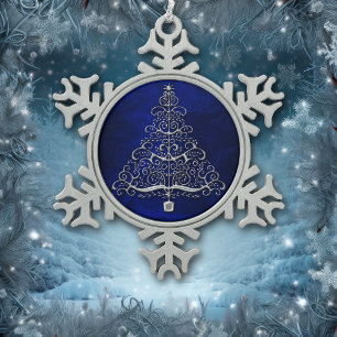 Chrome-Weihnachtsbaum Blau Schneeflocken Zinn-Ornament