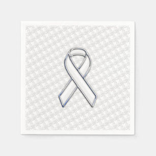 Chrome White auf White Ribbon Awareness Hahnentrit Serviette