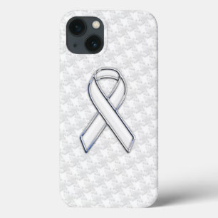 Chrome White Ribbon Awareness auf Hahnentrittmuste Case-Mate iPhone Hülle