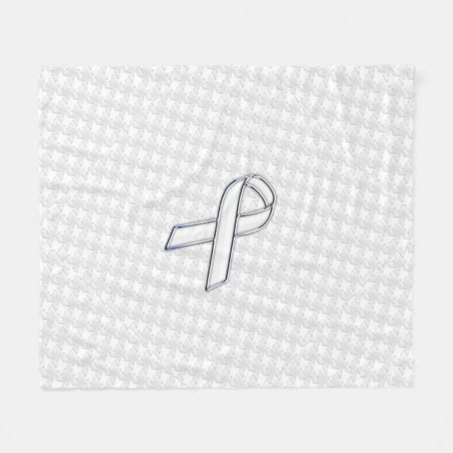 Chrome White Ribbon Awareness auf Hahnentrittmuste Fleecedecke (Vorderseite (Horizontal))
